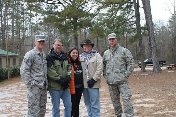 Left-Right: TSgt Ivan Tarin (EOD Instructor, Dobbins ARB), Jerry Shelton (EODWF Ambassador), Nicole Motsek (EODWF Executive Director), Greg Mittelman (EODWF Board of Directors), and SMSgt Matthew Hill (EOD Superintendent, Dobbins ARB).